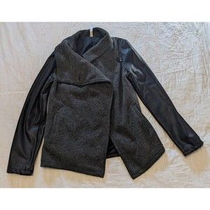Fabletics Milano Jacket Black Faux Leather Size Medium Zipper Wrap Gray